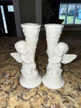 Pair of Vintage Cherub Angel Taper Candlestick Holders
